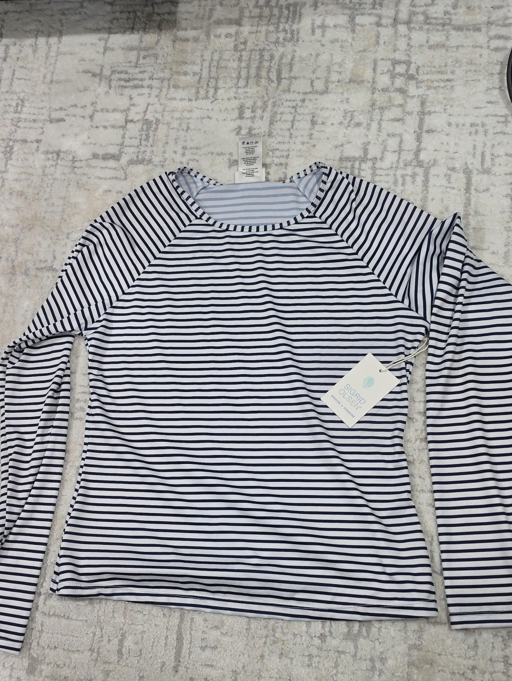 Sigrid Olsen Navy and White Striped Long-Sleeve Top